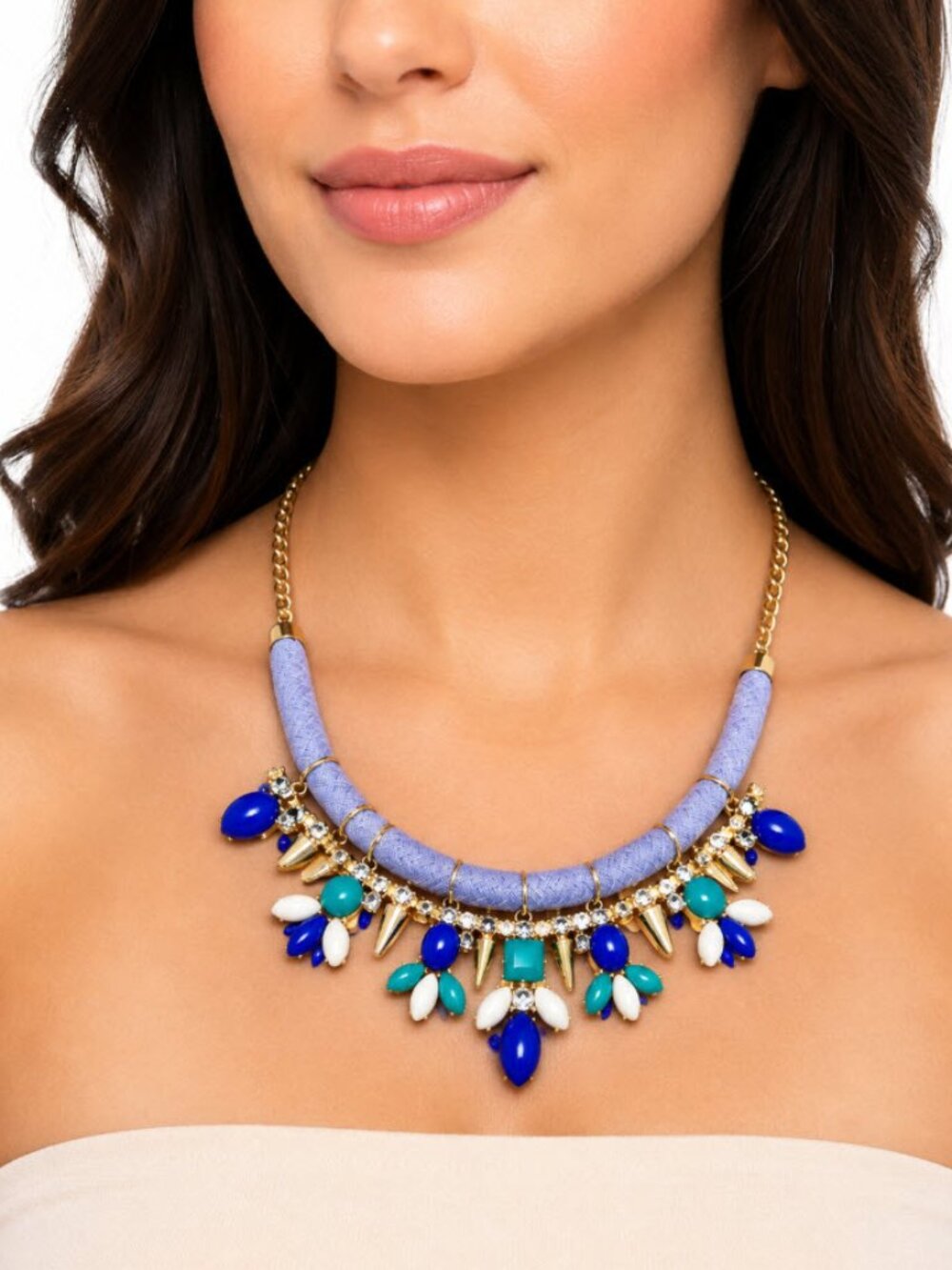 Rhinestone & Glass Cabachon Statement Necklace